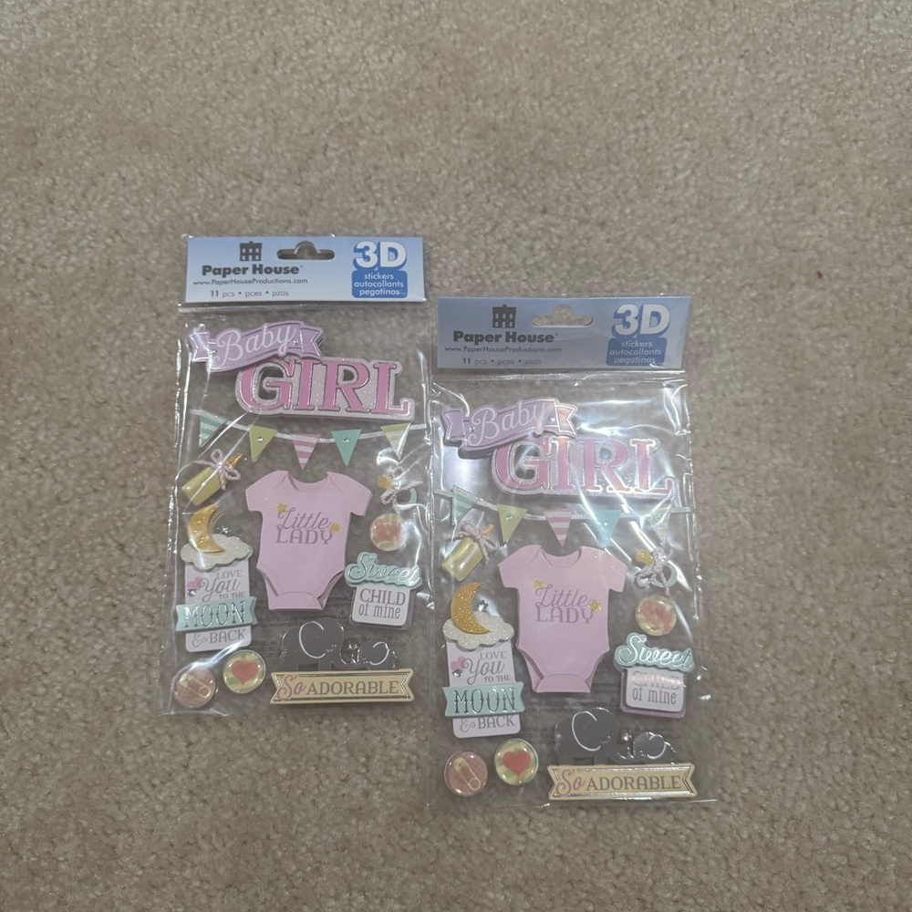 Baby Girl 3D Stickers - Pink and Gold